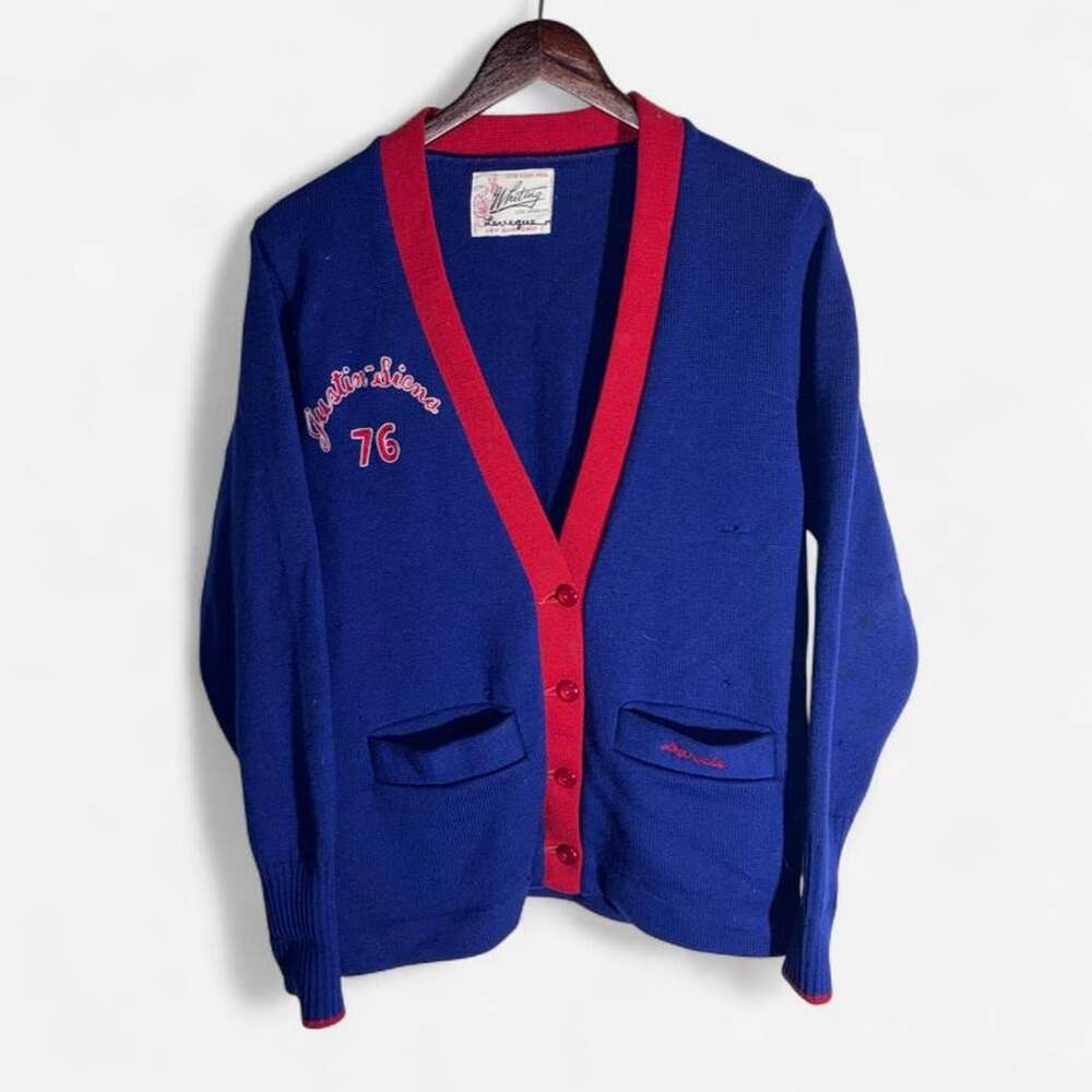 Men's Blue and Red Cardigan